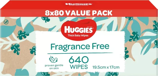 640 HUGGIES Thick Baby Wet Wipes Bulk Mega Pack Fragrance Free- Baby Wipes