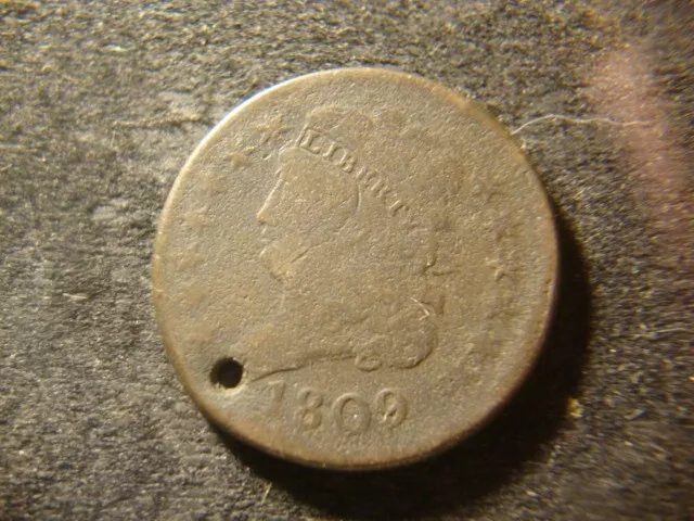 1809 Capped Bust Classic Head Half Cent Hole in Coin HZX #2