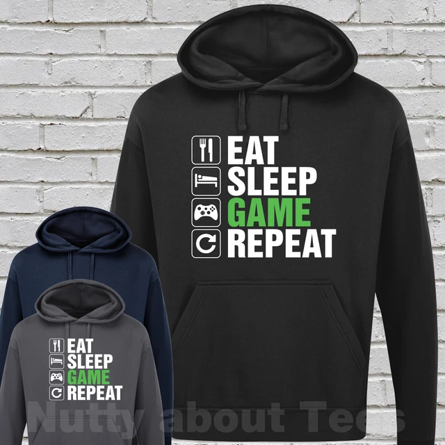 Eat Sleep Game Repeat Hoodie GAMING Hoody Adult Kids