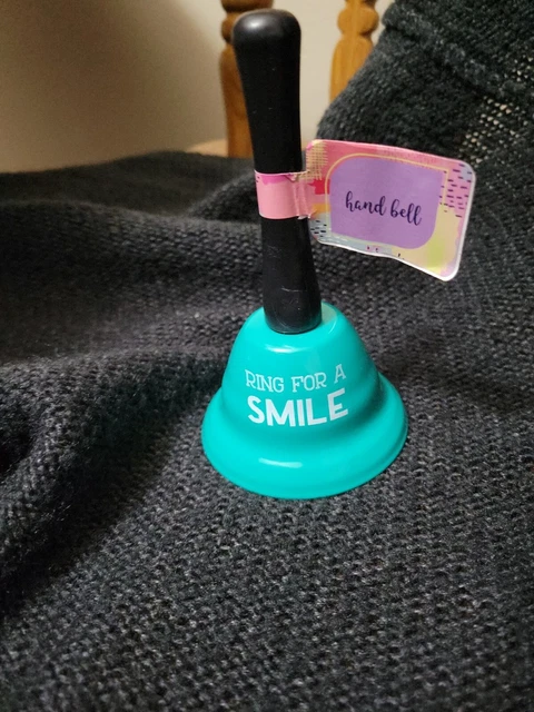 Cute Teal Bell " Ring for a Smile " 😊5H"x3D" Fun Gift Mom Dad Work Birthday