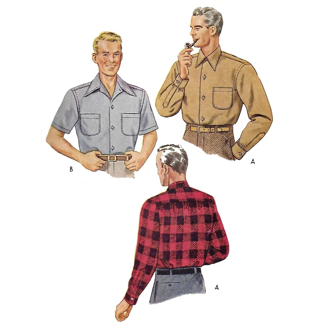 Patron De Couture Vintage Années 1940 Pour Chemise Homme Simplicity - Taille 15 1/2 - Neuf, Pièces Non Découpées