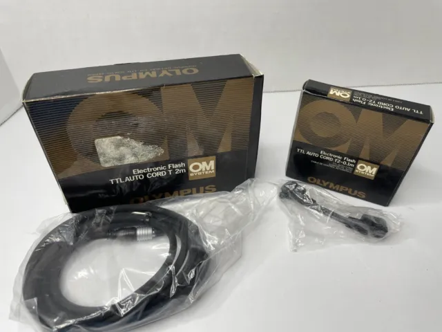 Olympus OM System TTL Flash Auto Cord T2m & T2-0.1m Cord With Boxes