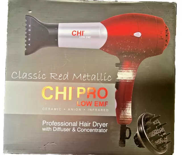 CHI Pro Classic Red Professional Hair Dryer Low EMF Model GF8006 Metallic