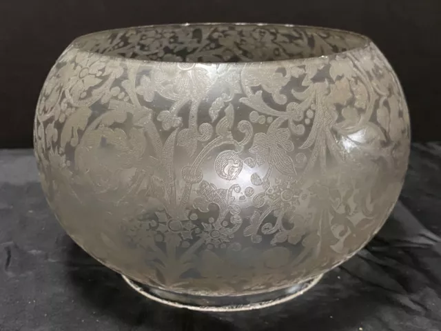 GLASS GAS OIL LAMP SHADE Antique Etched Floral & Frosted 5" Fitter