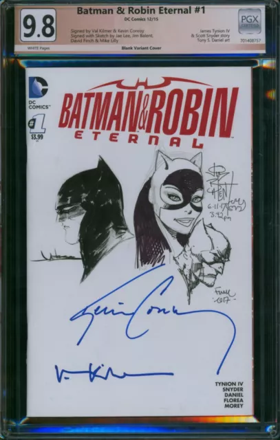 Batman & Robin Eternal 1 ⭐ SIGNED VAL KILMER & KEVIN CONROY + SKETCHES ⭐ PGX 9.8