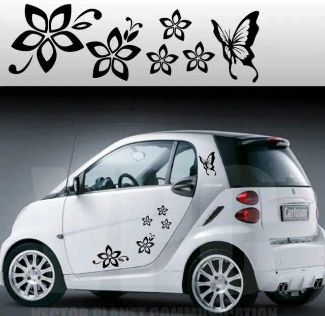 Adesivi per Auto - Fiori E Farfalle- Auto Macchina - Auto Moto Camper,  Stickers, Decal- vinile colore a scelta COD.0046