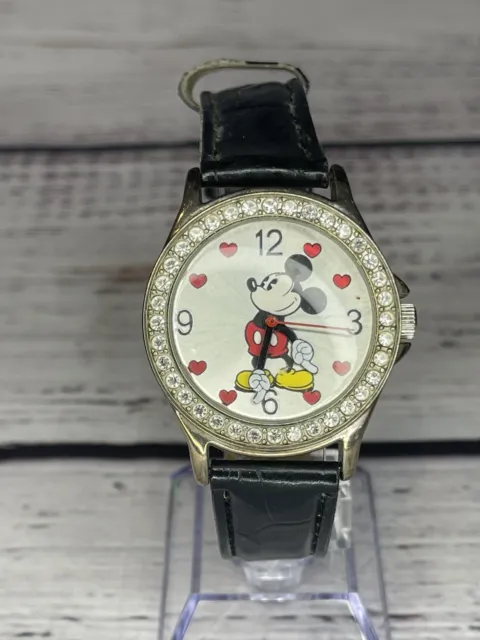 MZ Berger Mickey Mouse Watch Black Leather Band MCK765 390 Disney Hearts