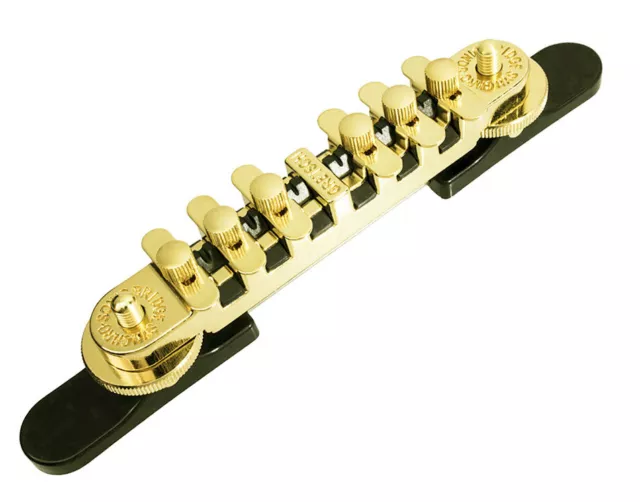 Genuine Gretsch SynchroSonic Adjustable Roller Guitar Bridge with Base - GOLD