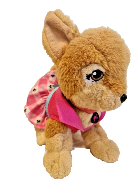 BARBIE DOG SOFT Plush Toy Dog In Pink Dress 20Cm Long Stuffed
