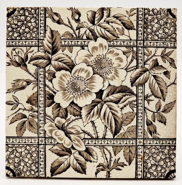 Antique Fireplace Tile Brown Transfer Print T&R Boote C1880