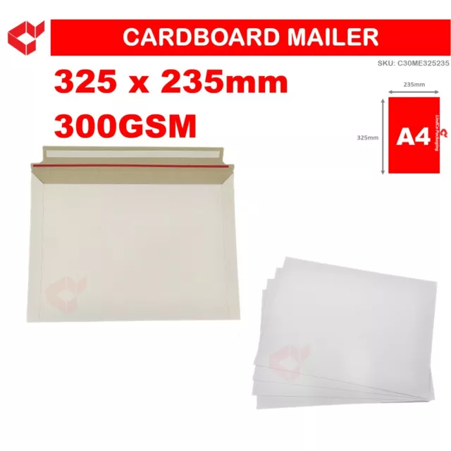 100 x A4 Cardboard Envelope 300GSM Tough Bag semi-rigid Mailer peel & seal
