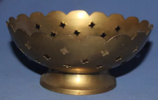 Vintage Floral Brass Pedestal Bowl