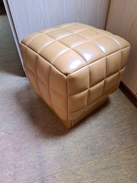 Hocker Vintage Leder Sitzhocker  Sitzkissen Lederhocker Pouf Ottomane 70er Jahre
