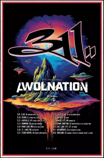 311 | AWOLNATION Tour 2023 Ltd Ed New RARE Poster +BONUS Rock Alt Punk Poster!