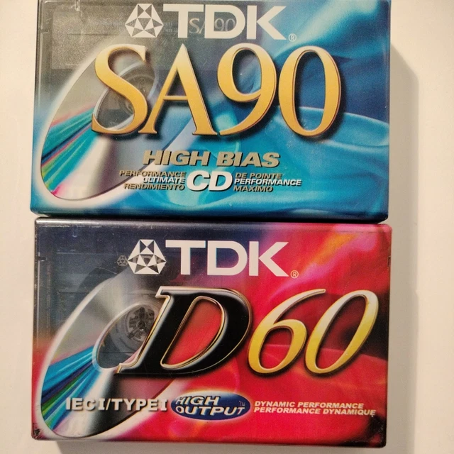 (AA) NEW Lot Of 2 TDK High Bias/High Output Cassette Tapes (1) SA-90,& (1) D-60