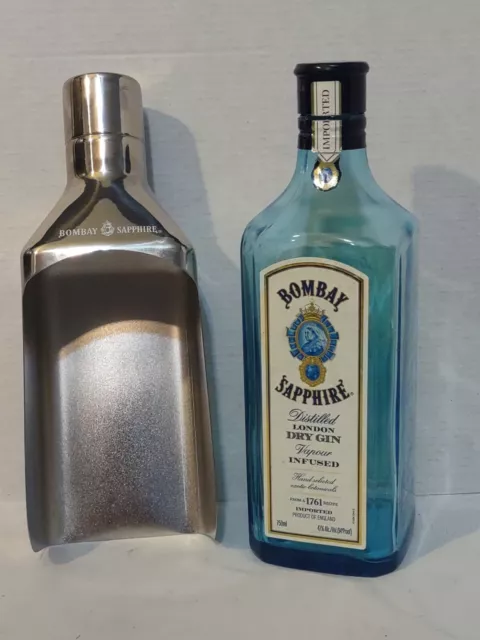 Bombay Sapphire EMPTY Gin Bottle With Silver Colored Ice Scoop  #1550