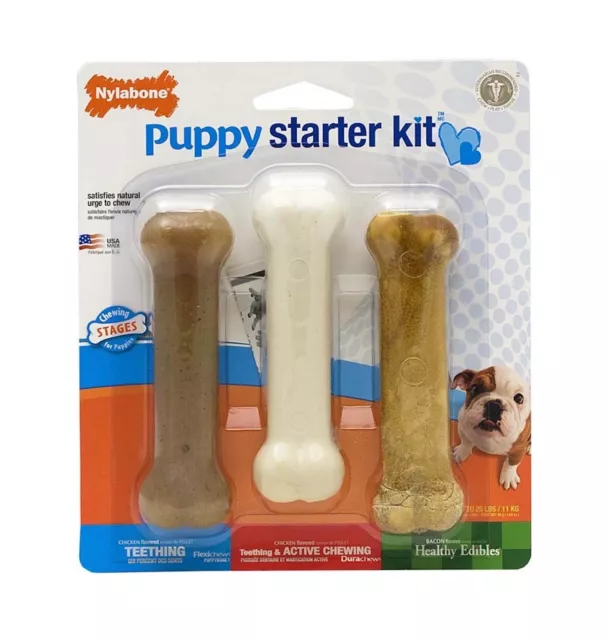 Nylabone Welpe Starter Kit Welpenknochen/Essbarer Speck/Hart kauen Hühnergeschmack