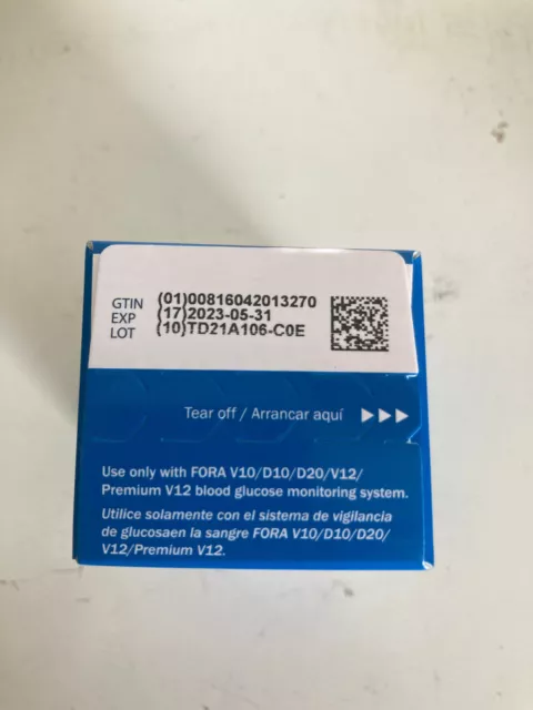 Tiras reactivas de glucosa en sangre FORA V10 D10 D10 D20 premium V12 (50) caja de conteo con vencimiento 5/2023 2