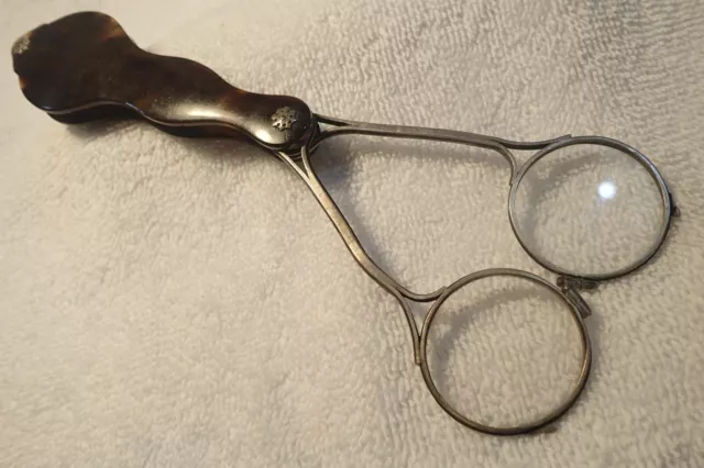 1809 Raro Francés Tijeras Gafas / Lorgnette Plata & Imitación Tortuga Top Estado
