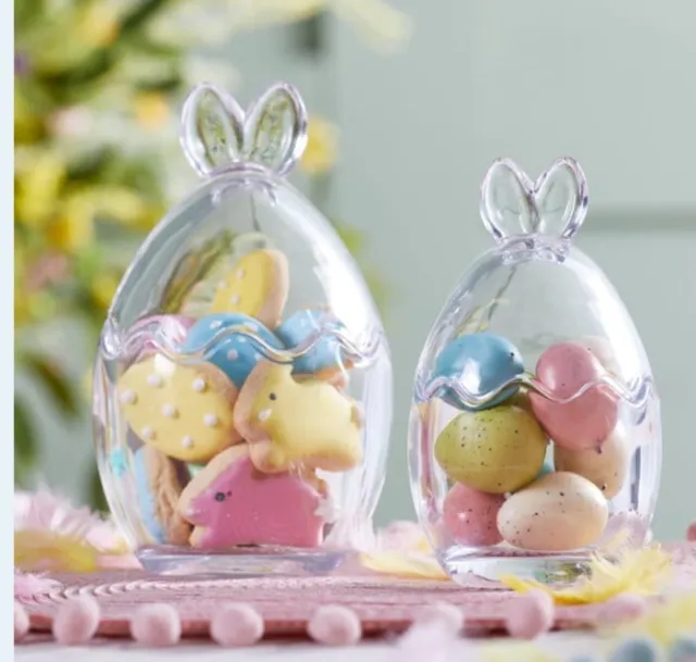 Set 2 Easter Glass Jars Bunny Rabbit  Ear Mini Egg Clear Spring Home Decoration