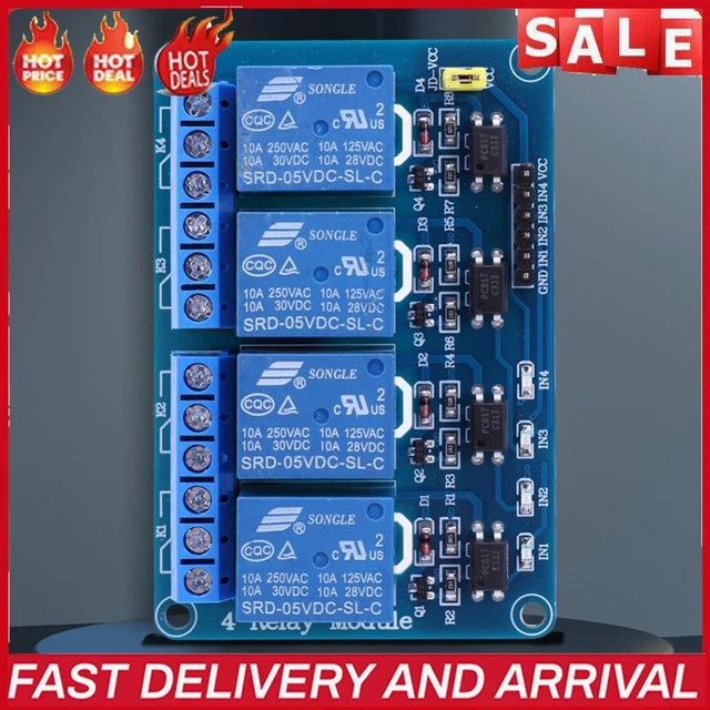 5V 12V 4 Channel Relay Board Convenient 4 Way Relay Module Durable for Arduino