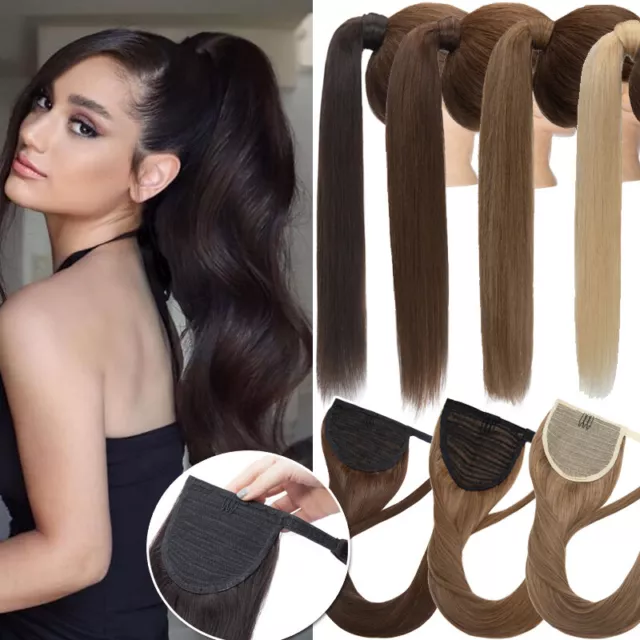 100% Real Remy Human Hair Extensions Clip In Ponytail Wrap On Pony tail Thick AU