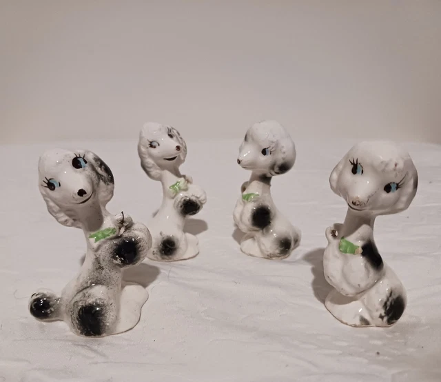 Vintage 2" Long Necked Porcelain Poodle Dog Mini Figurines Lot of 4