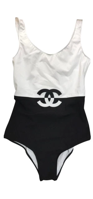 CHANEL SWIMSUIT CC Logo One Piece 34 XS Black and White Two Tone