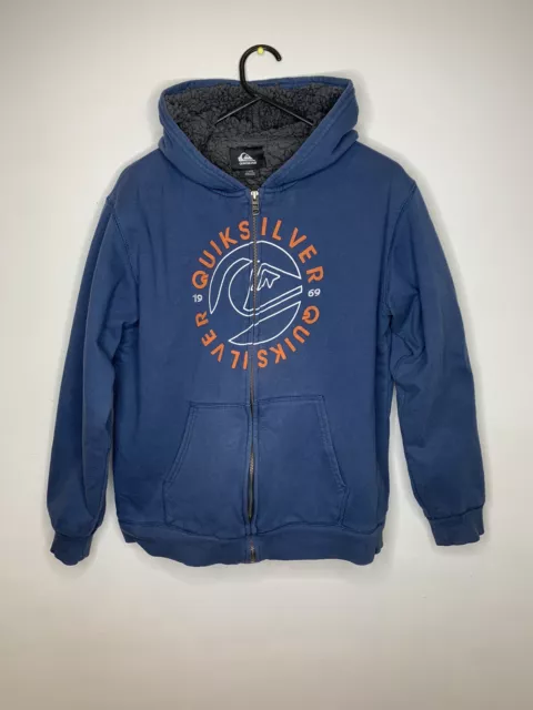 Quiksilver Black Sherpa Lined Blue Hooded Jumper Full Zip Front Size L Large