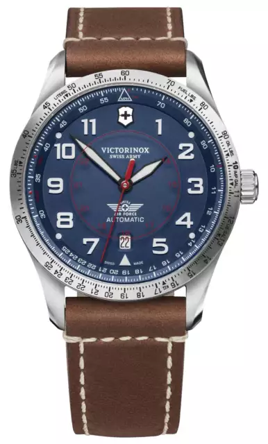 Victorinox Swiss Army Airboss Automatique Acier Cuir Date Montre Hommes 241887