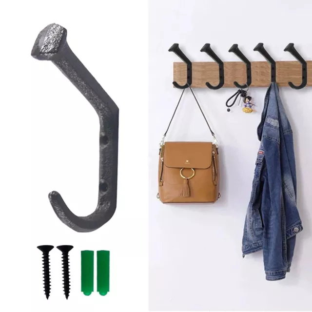 1/3/5X Hooks Wall Hanger Cast Iron Coat Hat Clothes Robe Holder Rack Nail Hooks