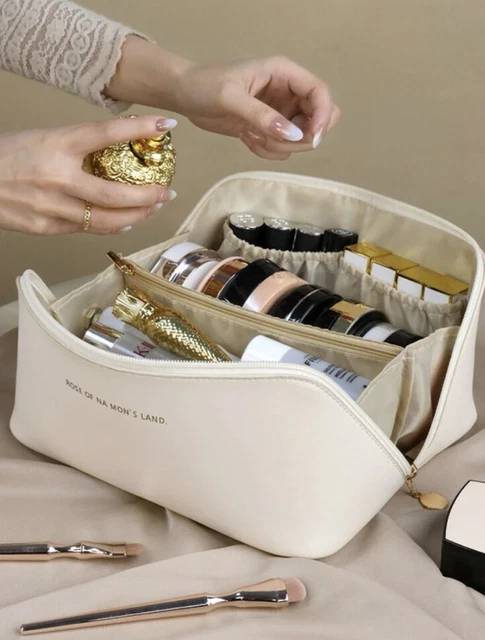 Women’s Portable Cosmetic travel makeup Bag storage PU leather pouch compartment