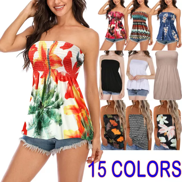 Women's Strapless Bandeau Boob Tube Tops Ladies Summer Beach Blouse T Shirt Top