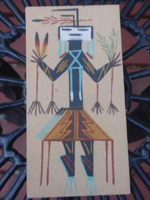 Vintage Native American Sand Art Painting Artist Signed Navajo Female Yei