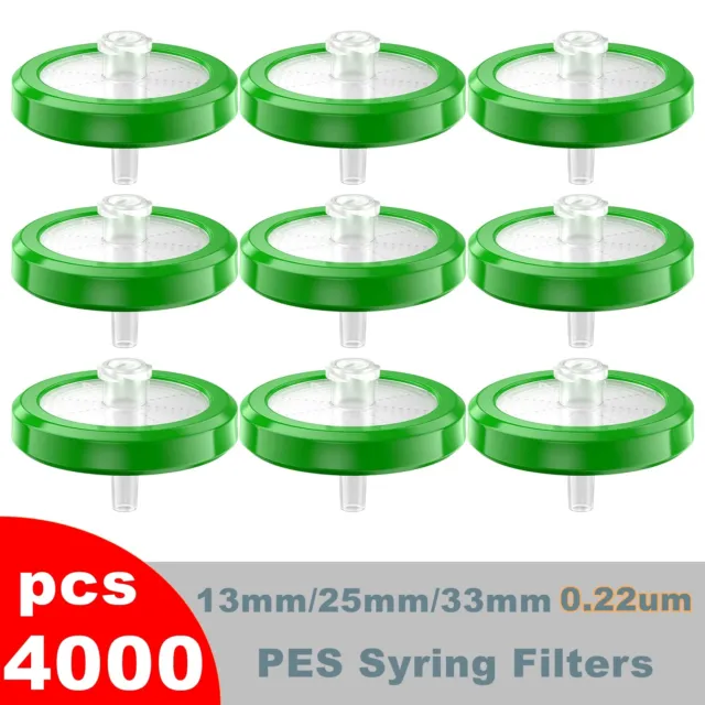 4000PCS PES Membrane HPLC Syringe Filters 13mm/25mm/33mm 0.22μm Luer Lock Filter