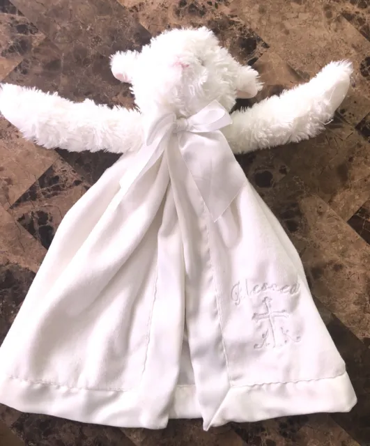 Peluche de sécurité Bearington bébé agneau BÉNI blanc croix arc blanc garniture
