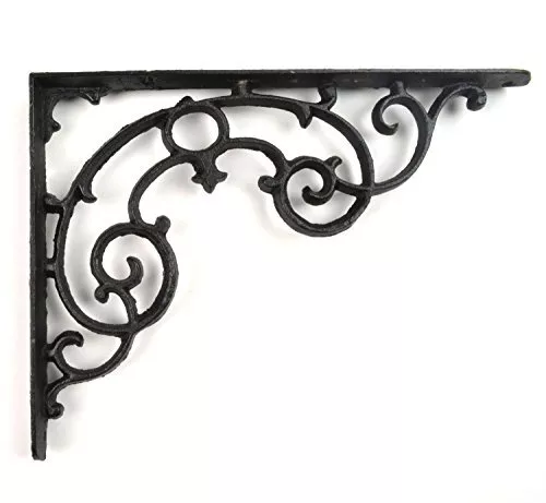 Wall Shelf Bracket - Ornate Pattern - Cast Iron - 11.25" Long, Black...