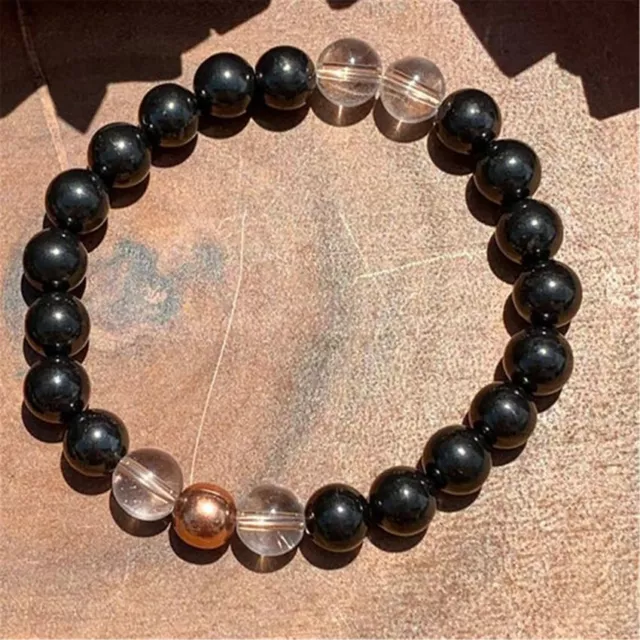8mm Black Shungite Beads Handmade Bracelet 7.5inch Buddhism Wristband Religious