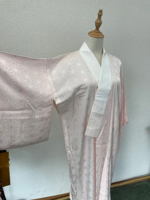 H&A SILK Vintage Japanese JUBAN KIMONO Dress cardigan PINK Yukata ASANOHA women 2