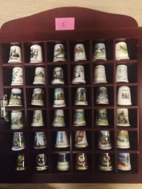 36 Vintage Porcelain Thimbles in Display Case. No. 1