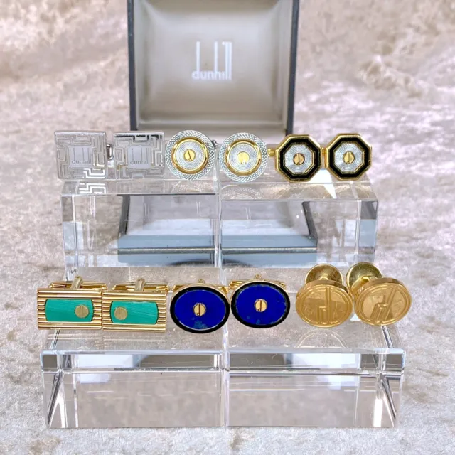 6 Sets of Authentic Dunhill Cufflinks Gold Finish Malachite Lapis Lazuli