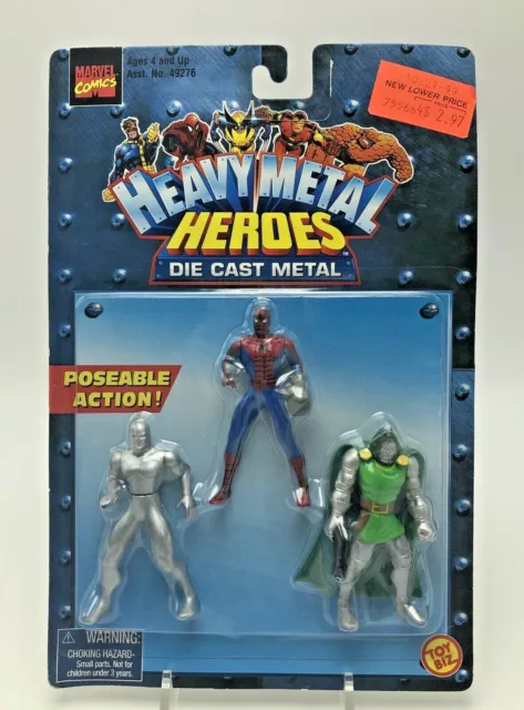 Marvel Heavy Metal Heroes Figures Die Cast Spiderman Silver Surfer Doctor Doom