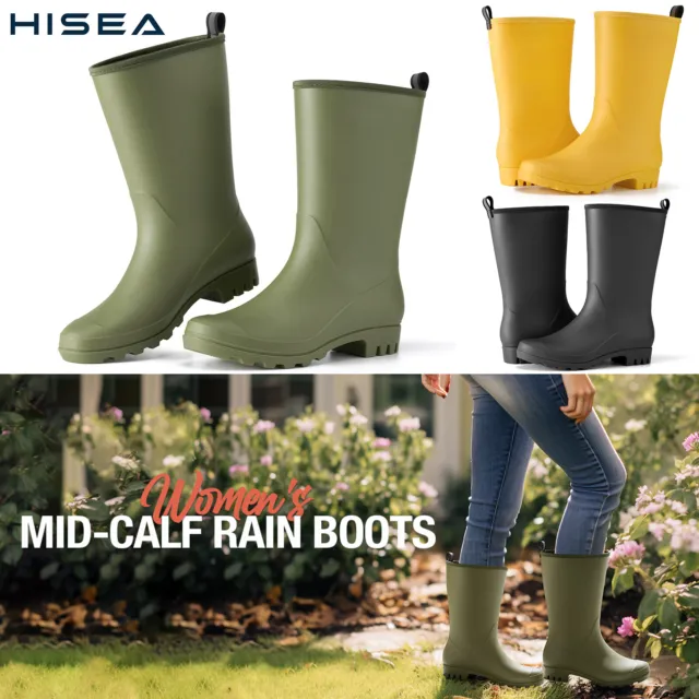 HISEA Women's Wider Calf Rain Boots Mud Garden Boots Waterproof Wellington Boots