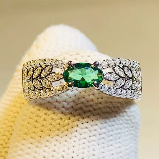 Luxury Green Cubic Zircon 925 Silver Ring Anniversary Jewelry for Women Sz 6-10