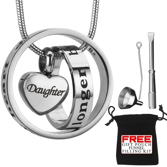 Collar Urn Cremation Joyería Pendent Cenizas Hija Memorial Locket Plata