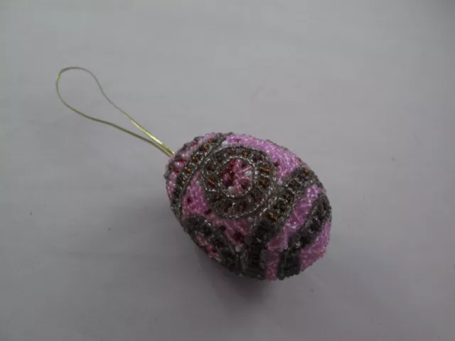 Vintage Handmade Beaded Easter Egg Ornament Christmas Tree Decoration Pinks