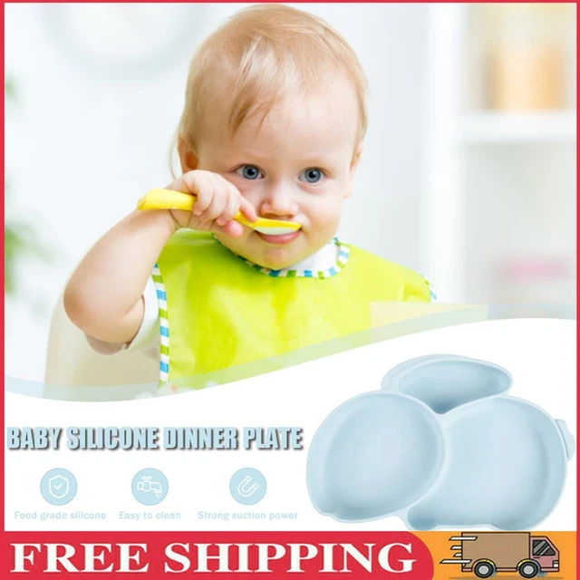 Cartoon Children Dishes Silicone Baby Feeding Dishes Baby Cutlery (Light Blue)