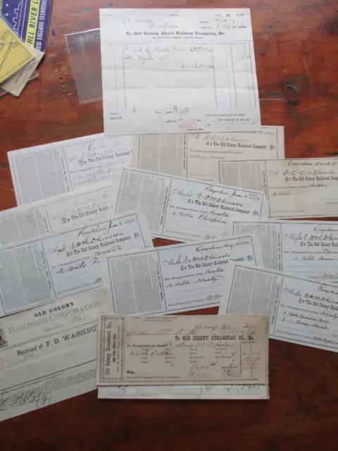1870s OLD COLONY RAILROAD lot of 14 pieces of ephemera receipts steamer ALGIERS