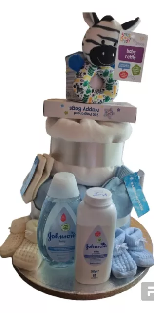 Blue nappy cake Boy Newborn Baby  Hamper Gift Set Baby Shower Mother To Be