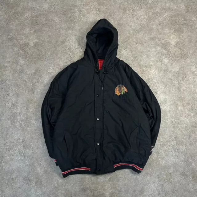 Chicago Blackhawks Jacket Mens XL Black Full Zip Coat Embroidered NHL VTG 90s